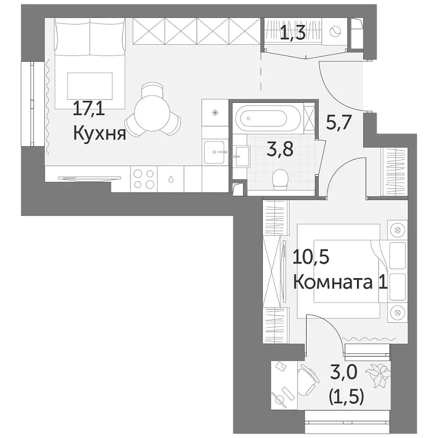 Квартира, 1 комната "Режиссер", фото 3
